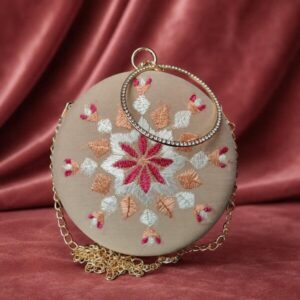 vaFawn Luxe Round Handcrafted Phulkari Clutch – 17 Hours of Artisan Embroidery-1